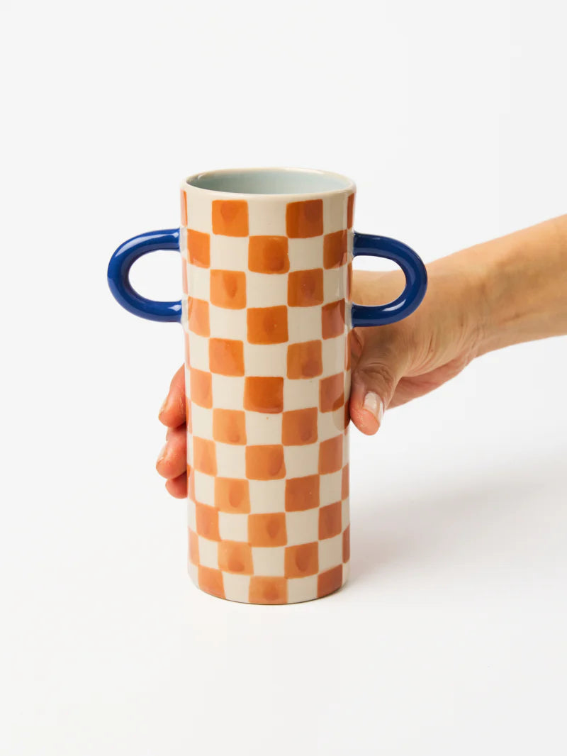 Griffe Check Tan Bud Vase-Little Fish Co.
