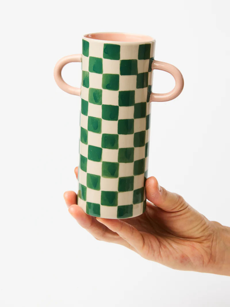 Griffe Check Green Bud Vase-Little Fish Co.