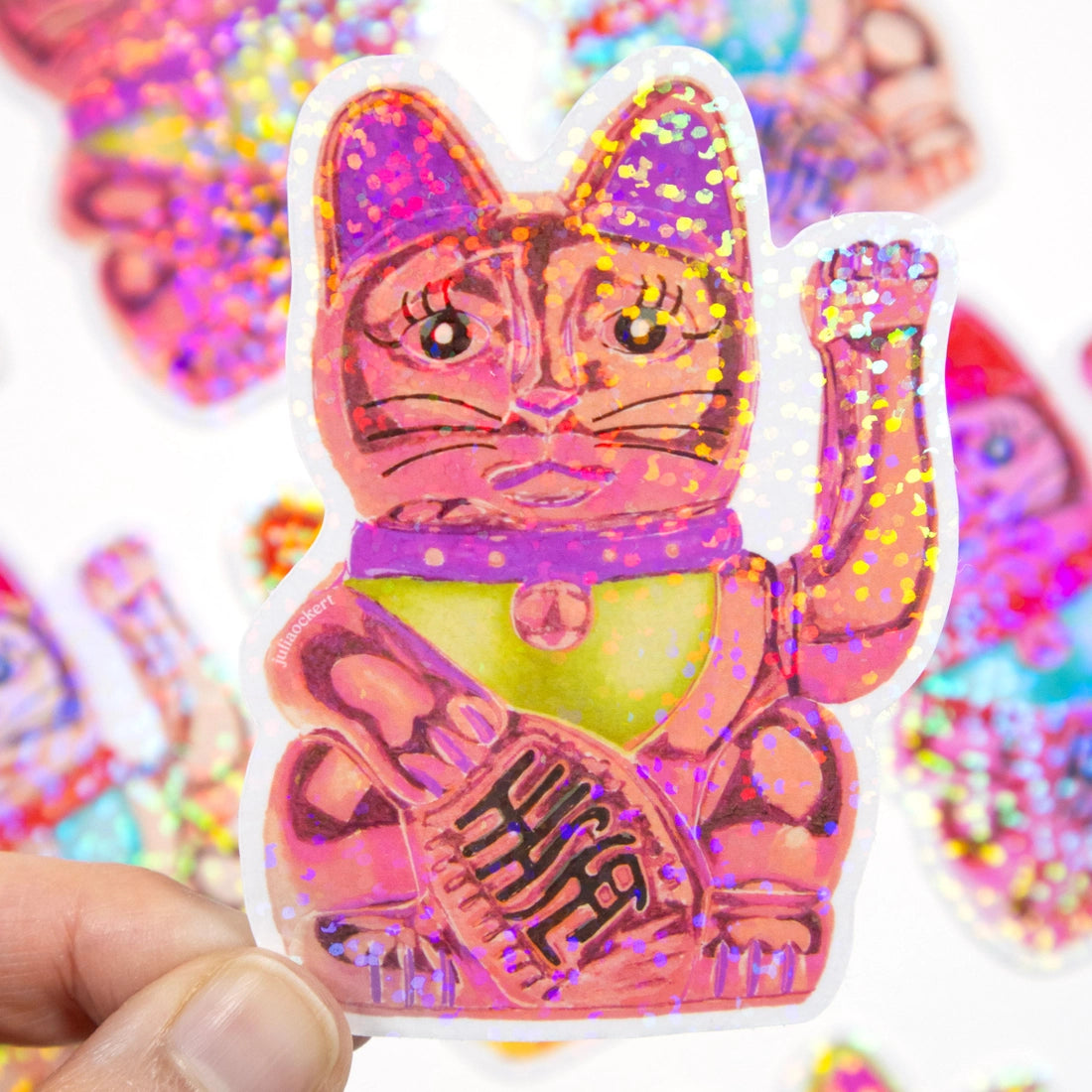 Maneki-Neko Glitter Sticker (Purple)-New Arrivals 2025-Little Fish Co.