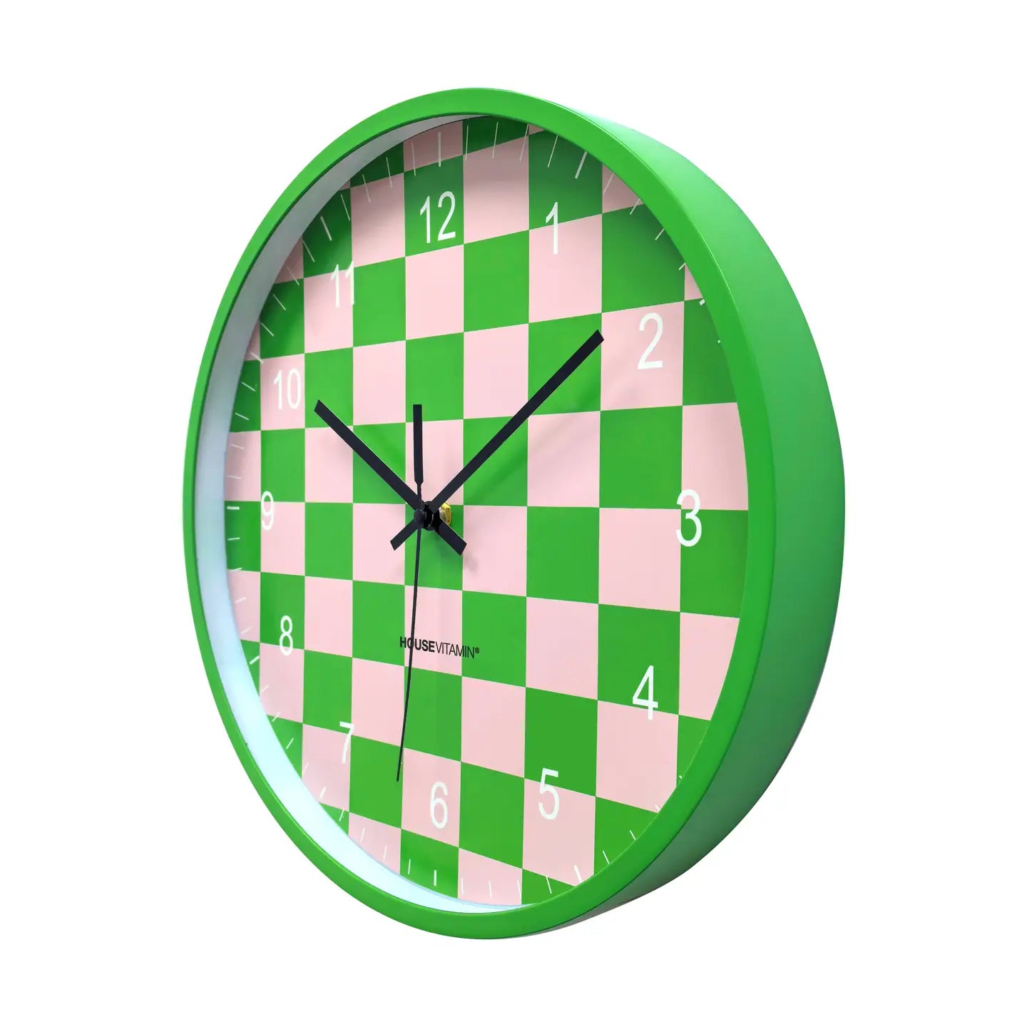 Pink and Green Check Clock