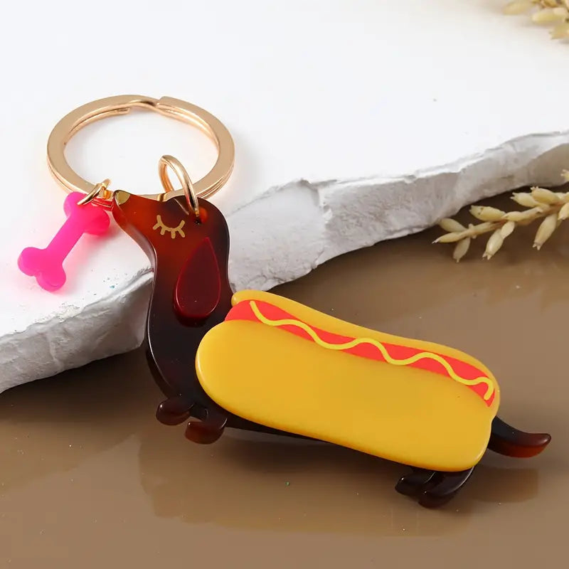 Acrylic dachshund Keyring - hot dog-Fun-Little Fish Co.