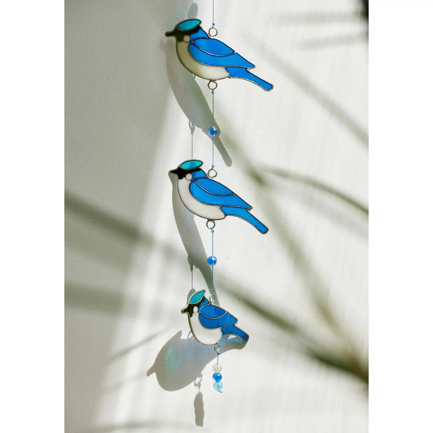 String of 3 Blue Jay Bird sun catcher
