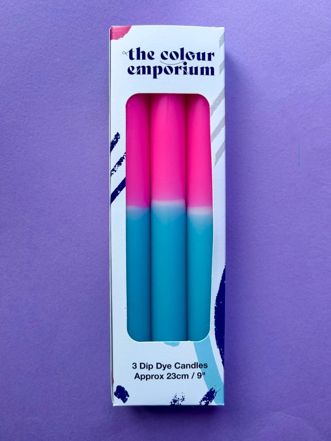 Bubblegum Dip Dye Dinner Candles (Set of 3)-Little Fish Co.