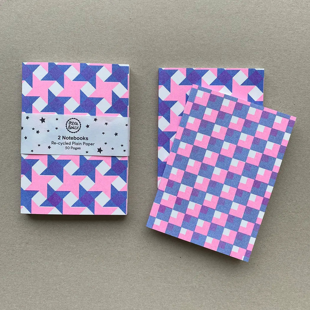 Riso Printed Notebooks - Blue/Hot Pink-Stationary-Little Fish Co.