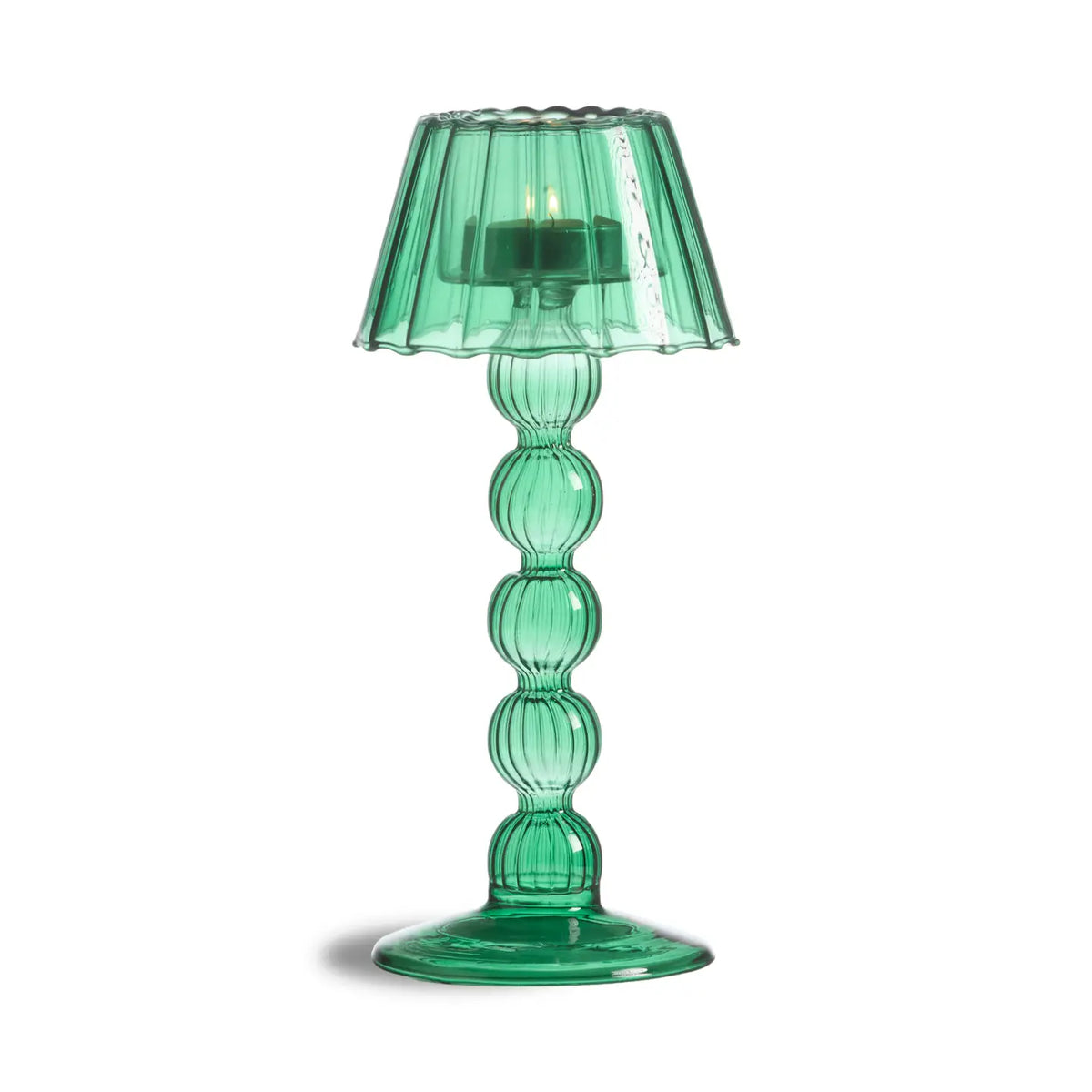 Green Tall Glass lamp style Tea light holder