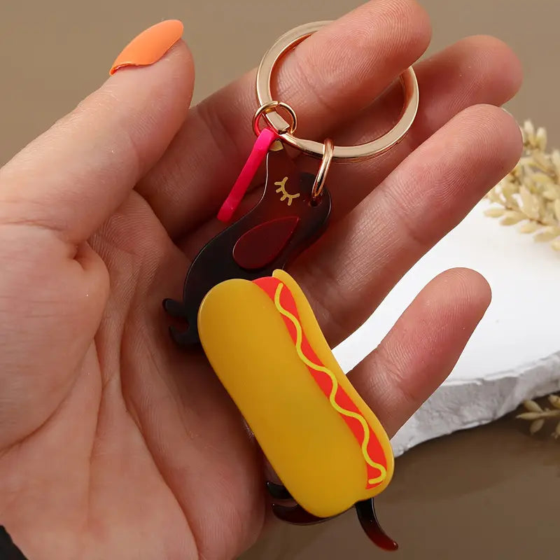 Acrylic dachshund Keyring - hot dog-Fun-Little Fish Co.