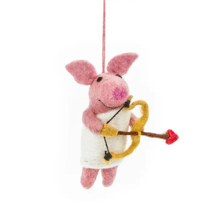 Handmade Felt Cupid Pig Hanging Valentines Decor-Top 30 Christmas-Little Fish Co.