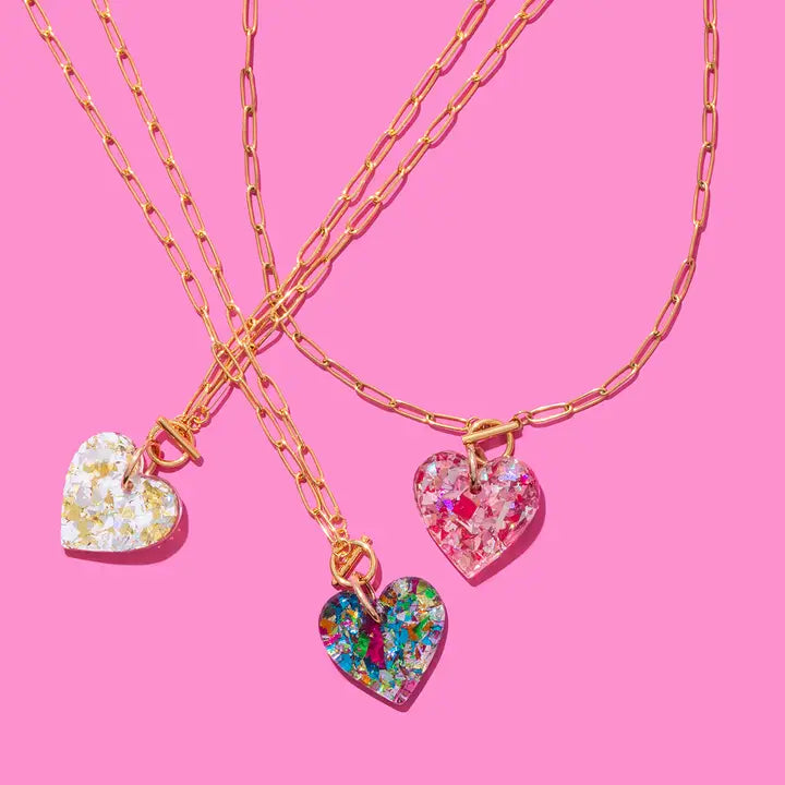 Paperclip chain Necklace heart pendant in Pink Confetti-Fun-Little Fish Co.