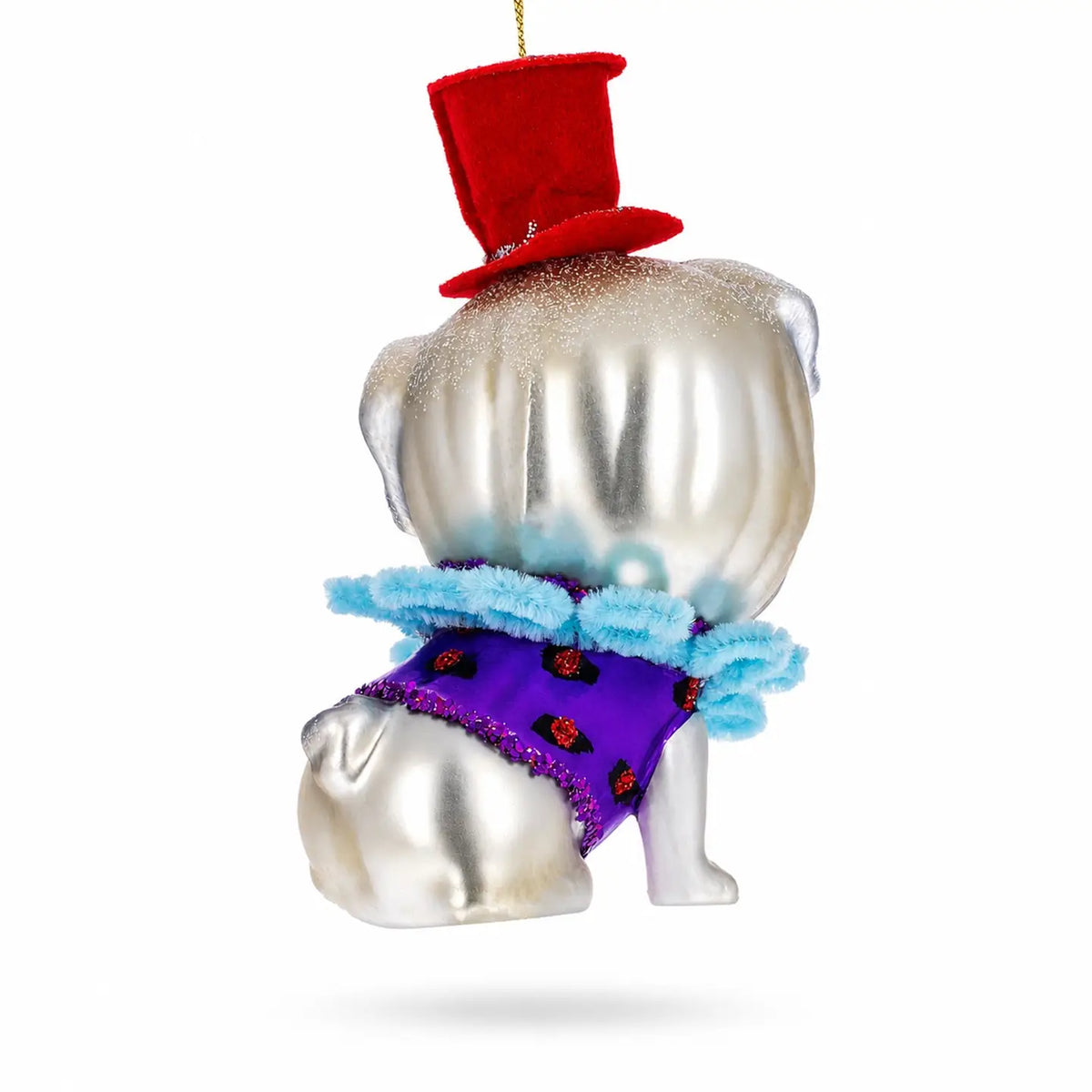 Pug in festive hat glass ornament handcrafted