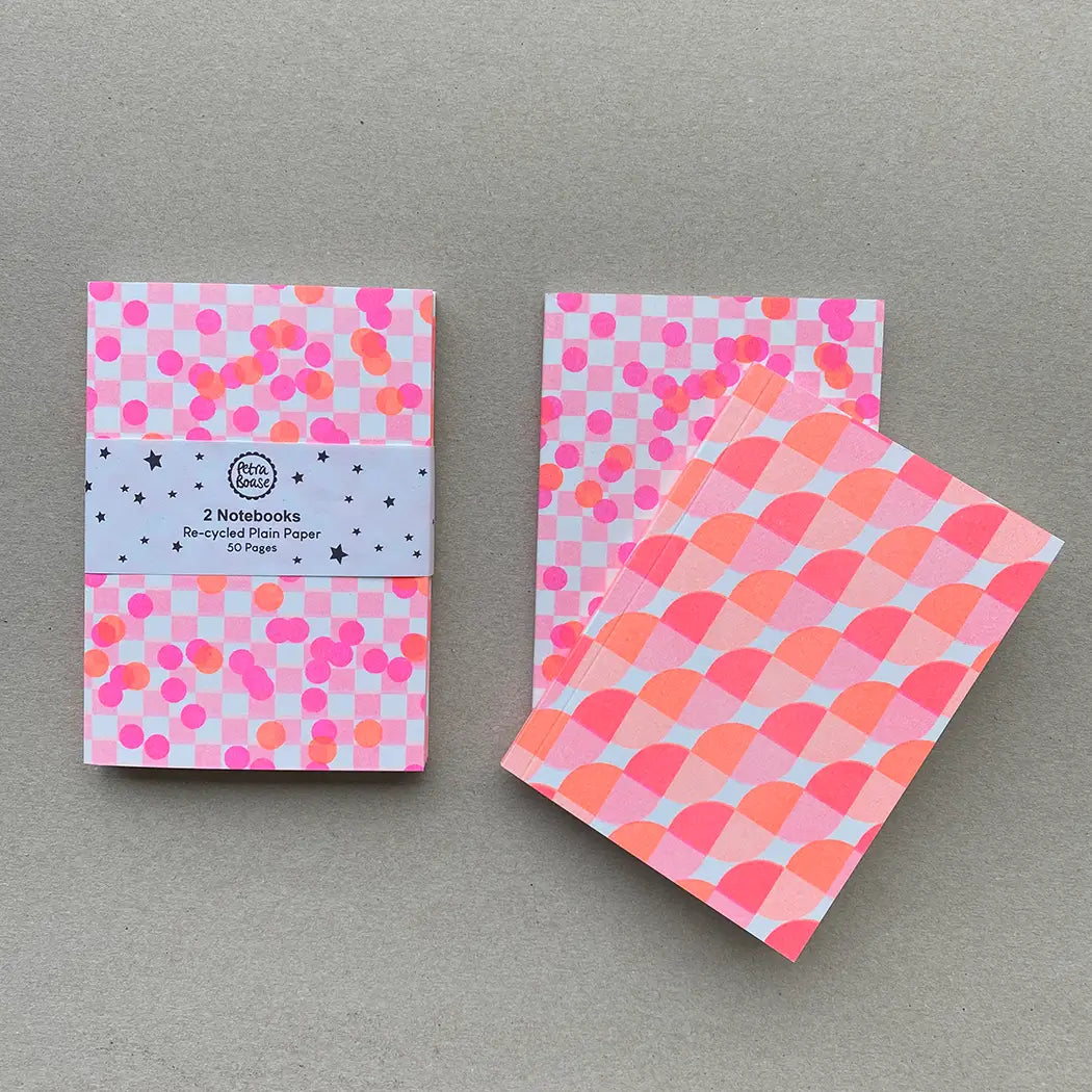 Riso Printed Notebooks - Orange/Hot Pink-Stationary-Little Fish Co.