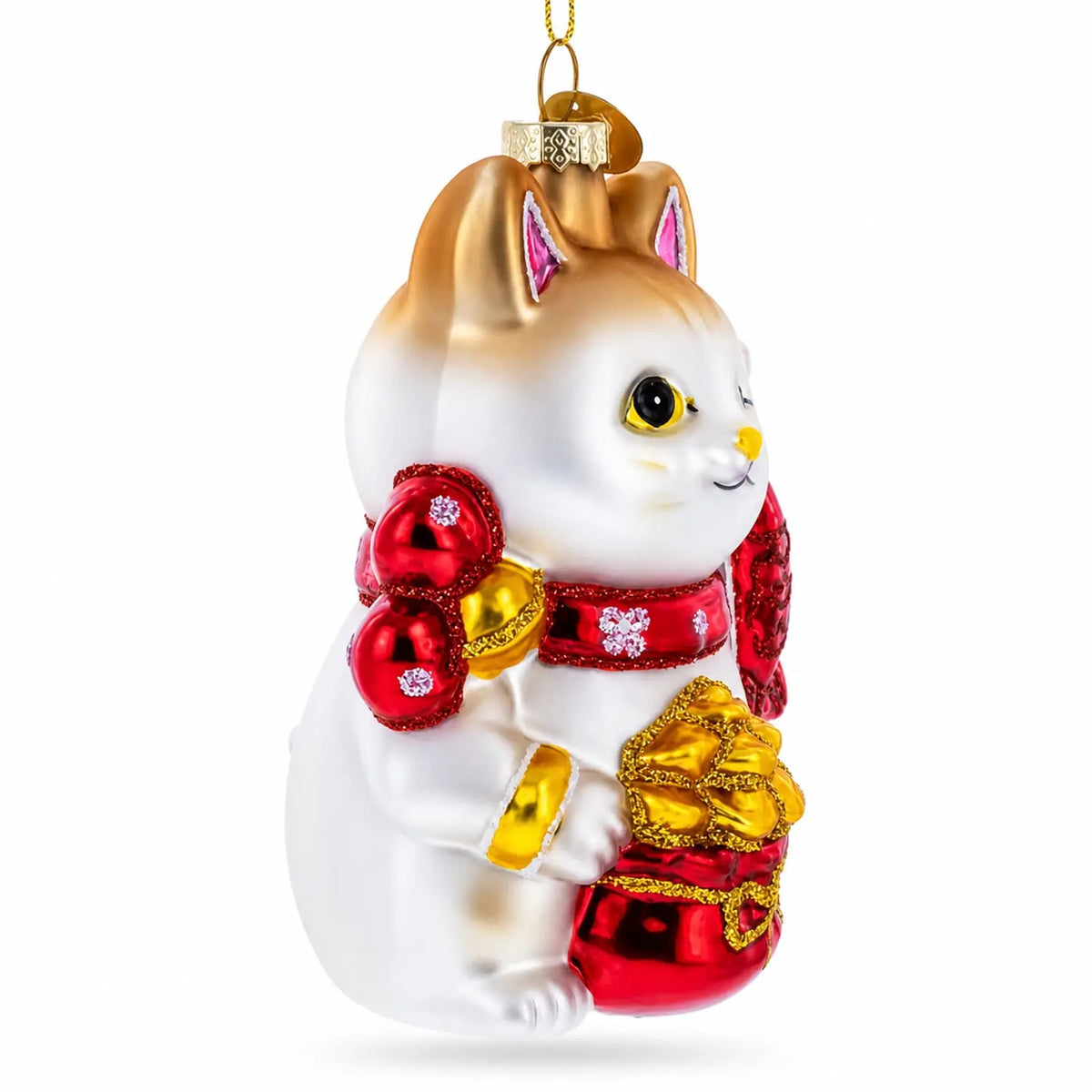 Lucky Maneki Neko glass ornament handcrafted