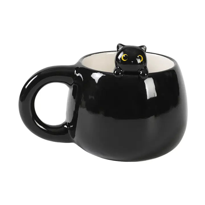 Ceramic Mug with black cat charm