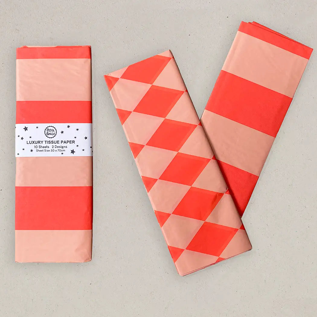 Luxury Tissue Paper - Diamond / Stripe in Bright Orange / Peach-gift-wrap-Little Fish Co.