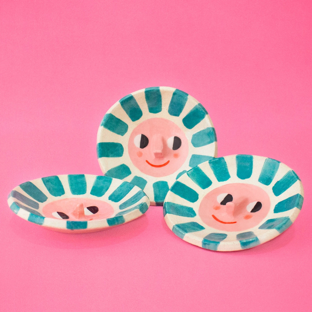 Happy Sun Ceramic Trinket Dish - Teal-Top 30 Decor-Little Fish Co.