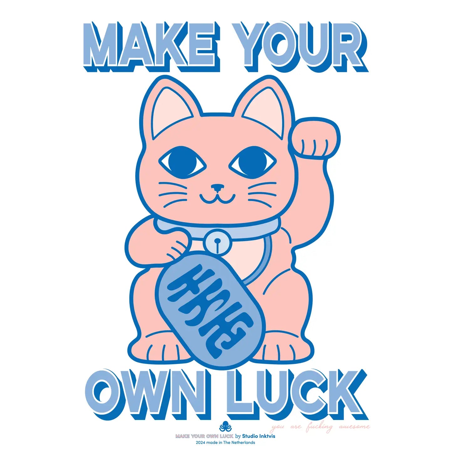 Riso A3 Lucky Cat print in Blue-Top 30 Art-Little Fish Co.