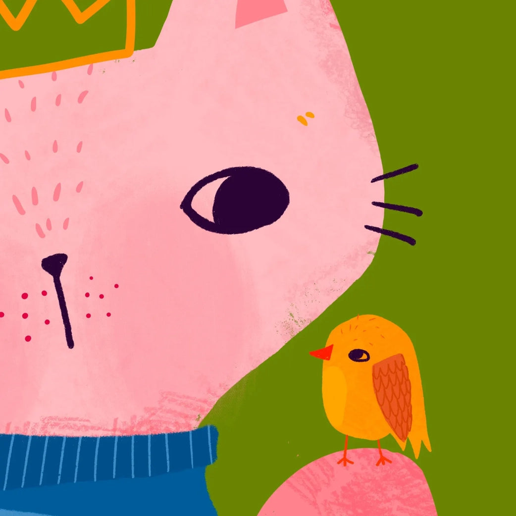 Frenemies cat and bird Art Print 8x10