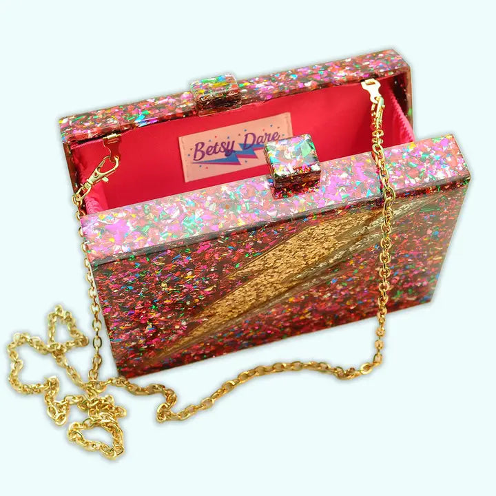 Pink Rainbow confetti Lightening bolt clutch-Top 30 Fashion-Little Fish Co.