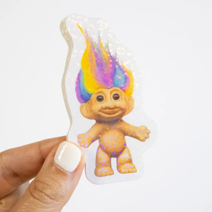 90s Toy Nostalgia - Rainbow Troll Doll Vinyl Glitter sticker-New Arrivals 2025-Little Fish Co.