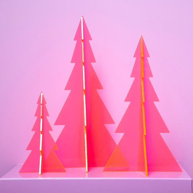 Set of 3 Acrylic Trees Neon Pink Transparent-Top 30 Christmas-Little Fish Co.