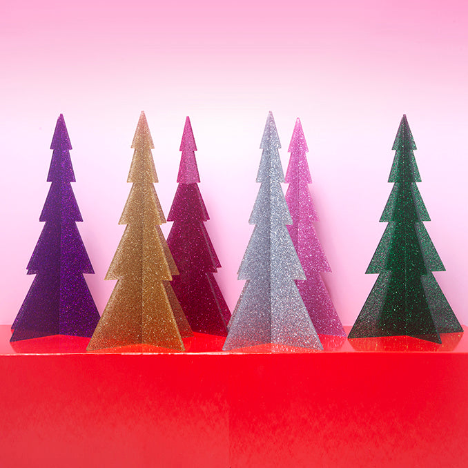 Large Acrylic Christmas Tree Single Magenta Glitter-Decor-Little Fish Co.