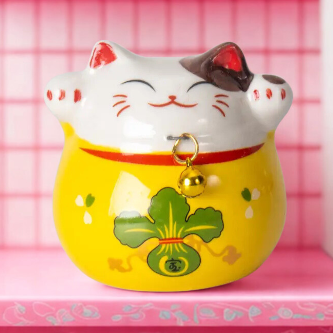 2 Inch Tall Maneki Neo Lucky Cat Figurine Yellow-Top 30 Decor-Little Fish Co.