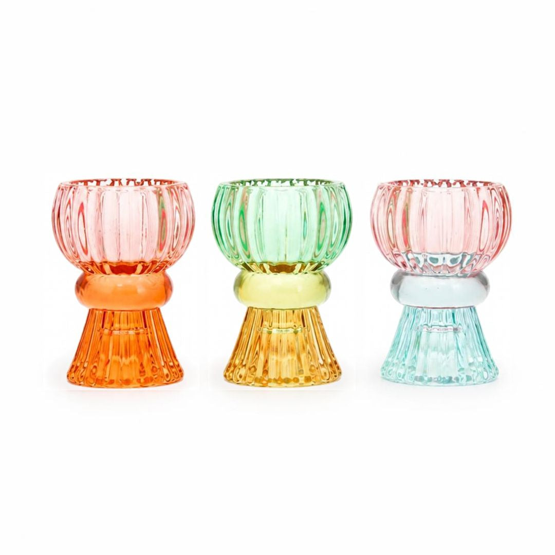 Ombre ribbed Glass candle holder