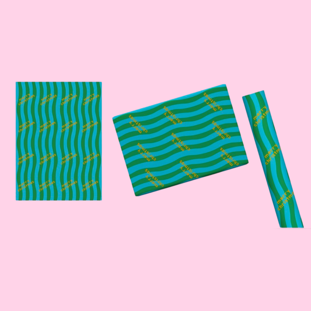 Blue & Green 'Merry Christmas' Gift Wrap (Ships September)-Top 30 Christmas-Little Fish Co.