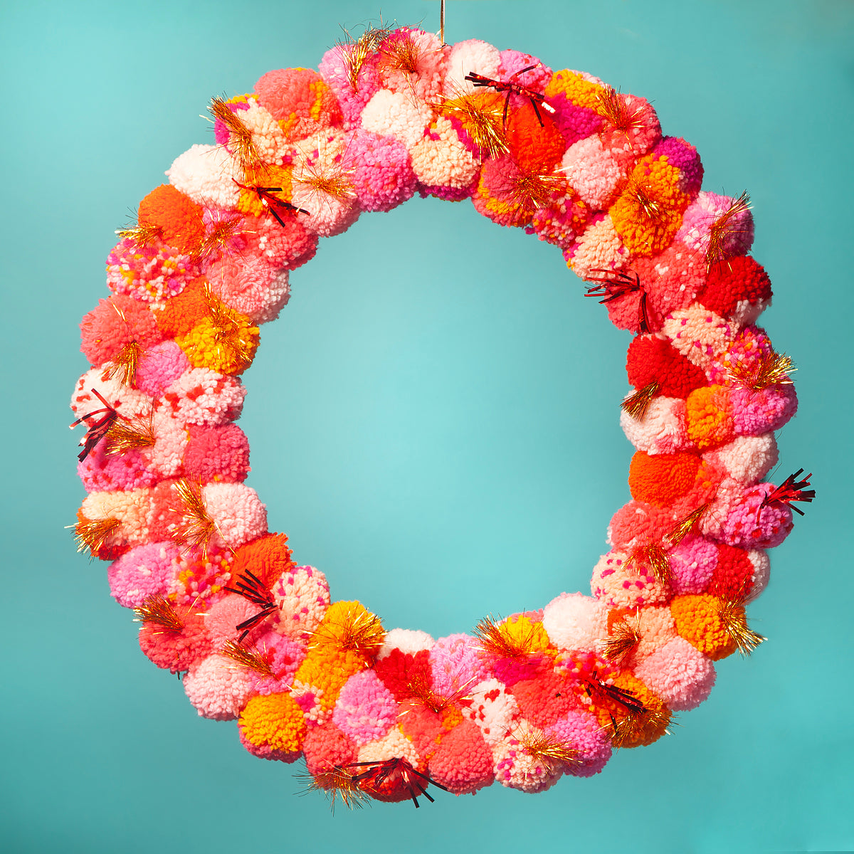 Large Pom Pom wreath with metallic - Pink / Orange-Little Fish Co.