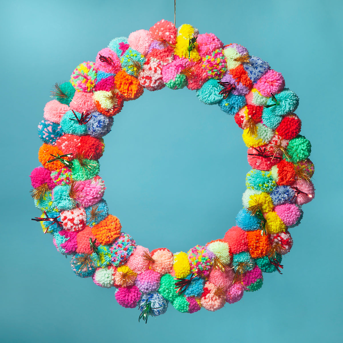 Large Pom Pom wreath with metallic - Multi-Little Fish Co.