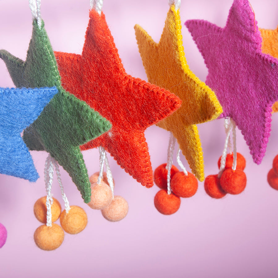 Felt Star Wall hanging - Cornflower / Magenta-Little Fish Co.