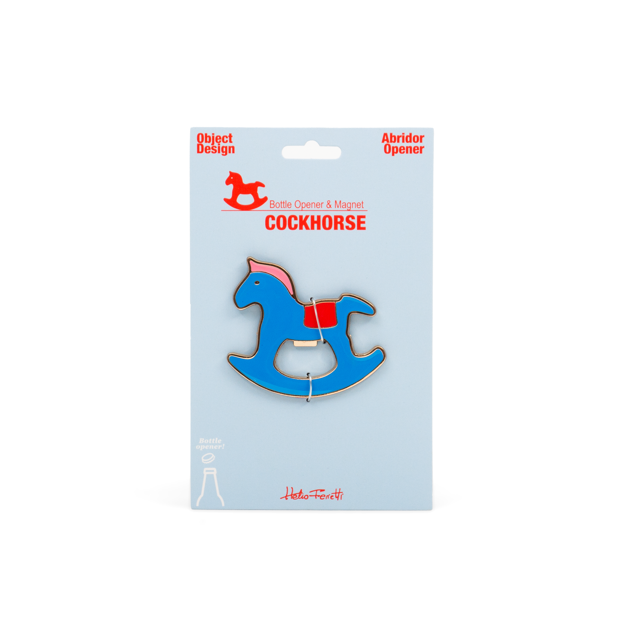 Blue rocking horse bottle opener