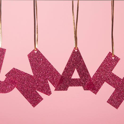 Magenta Glitter Acrylic Letter Christmas tree Ornament-Little Fish Co.