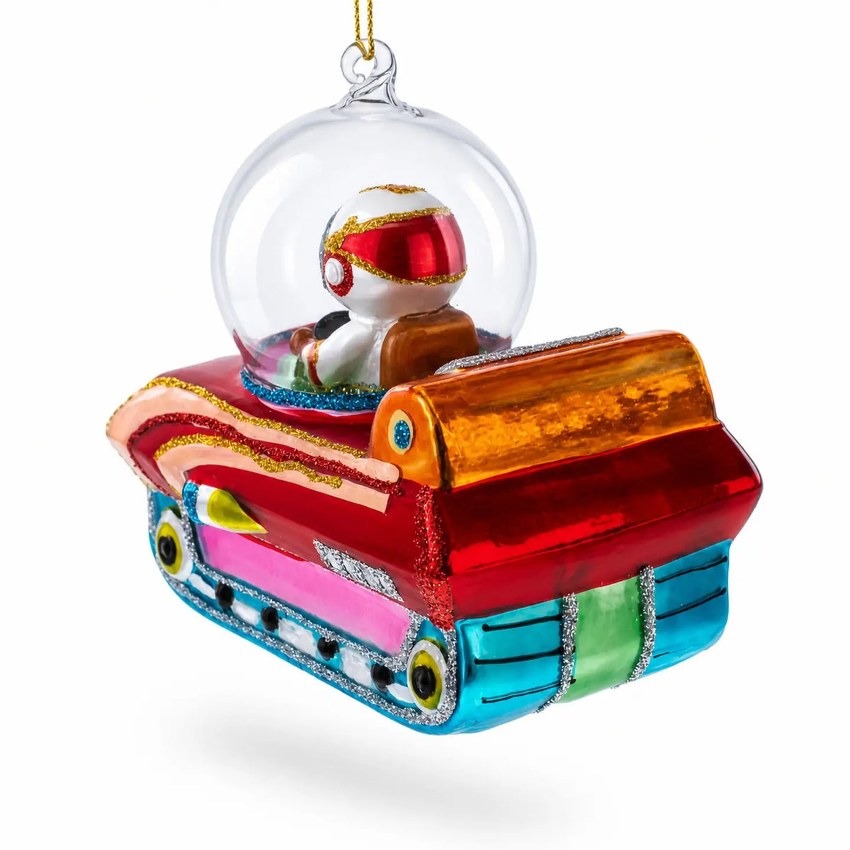 Astronaut in space car glass ornament handcrafted