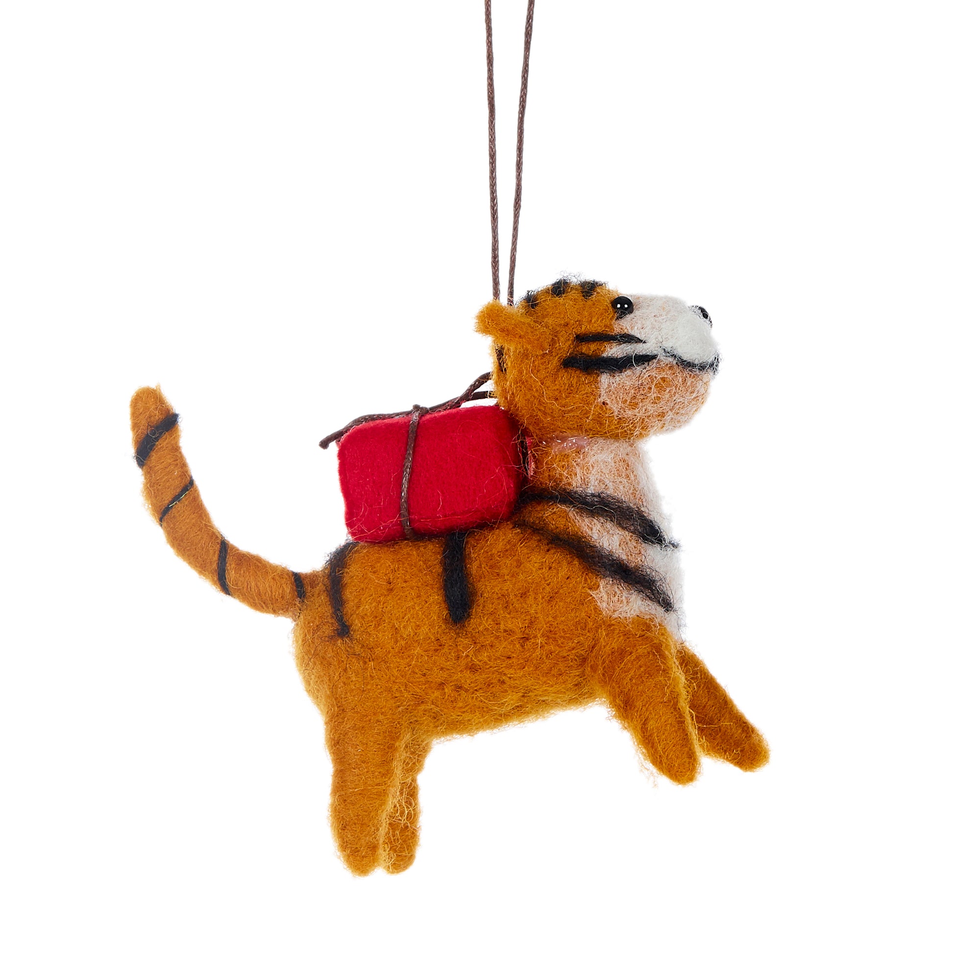 Wool Tiger with Present - Ornament