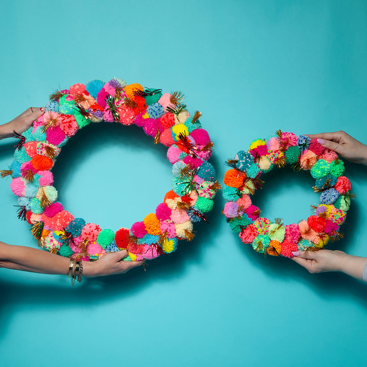 Large Pom Pom wreath with metallic - Multi-Little Fish Co.