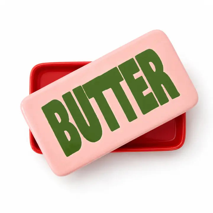 Pink Green Ceramic Butter Dish