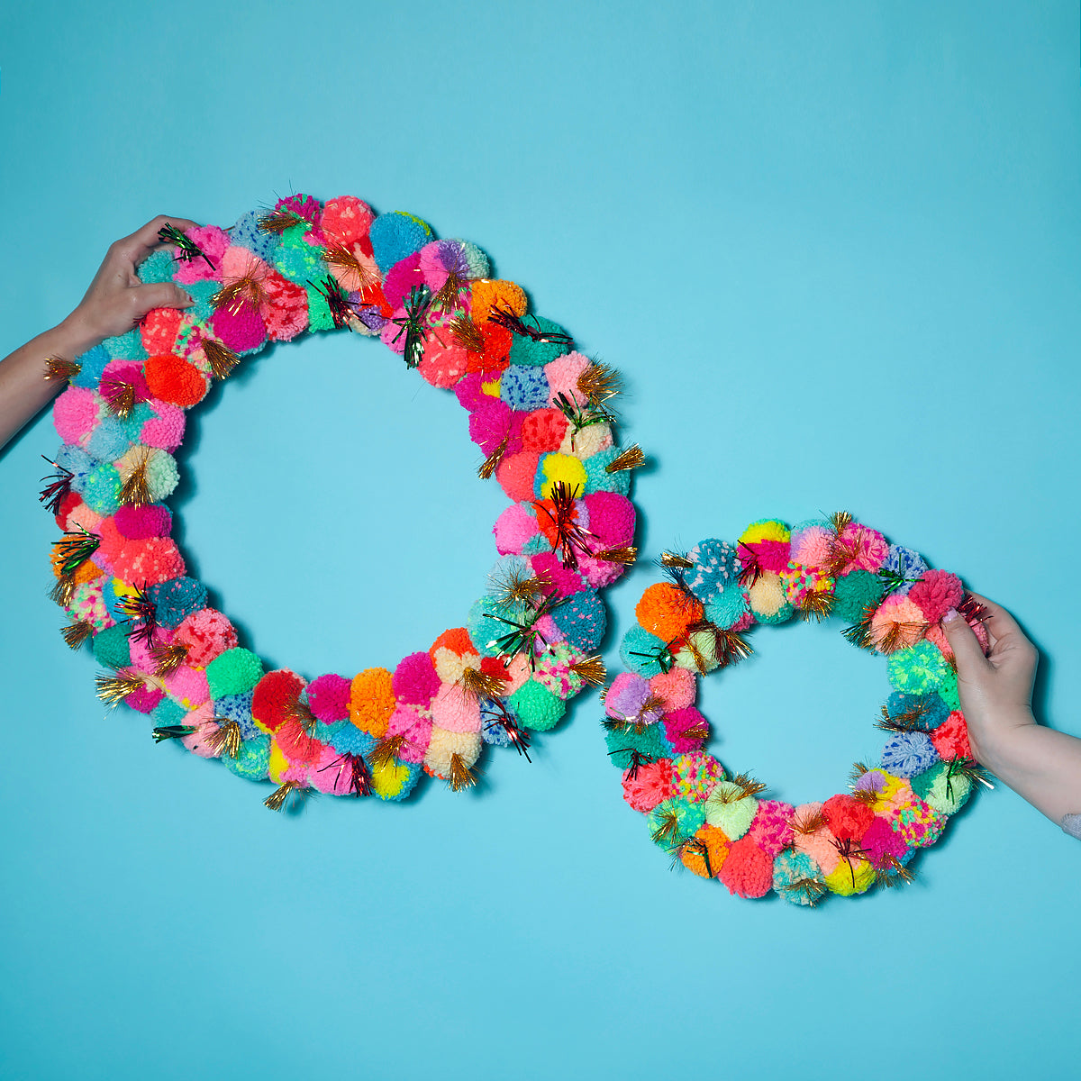 Small Pom Pom wreath with metallic -Red / Orange-Little Fish Co.