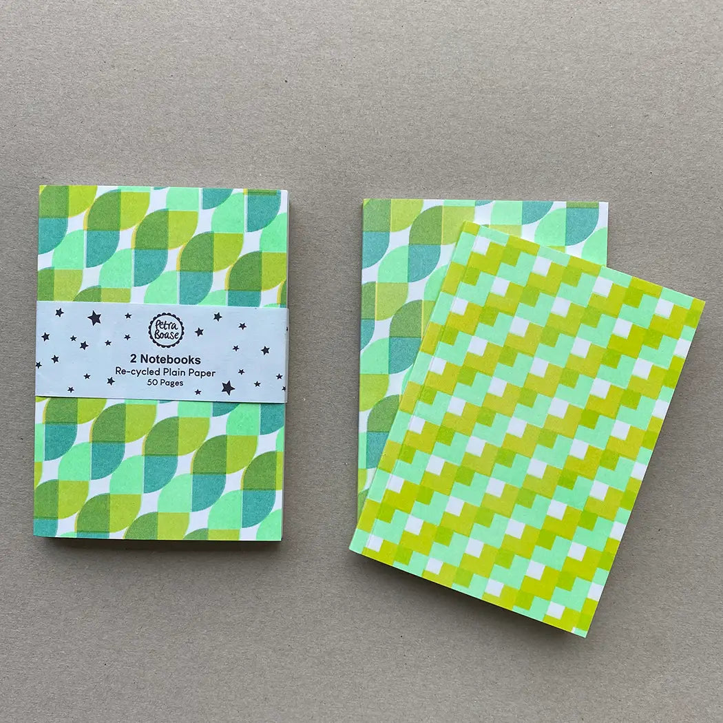 Riso Printed Notebooks - Acid Green/Mint-Stationary-Little Fish Co.