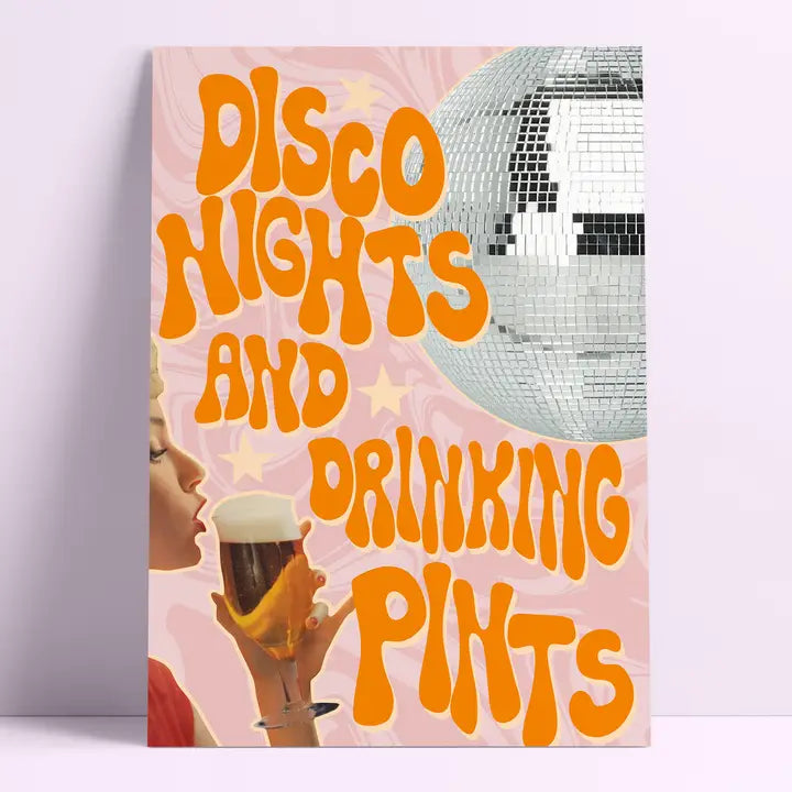 Retro Disco Nights & Drinkin Pints Wall Print A4 print-Top 30 Art-Little Fish Co.