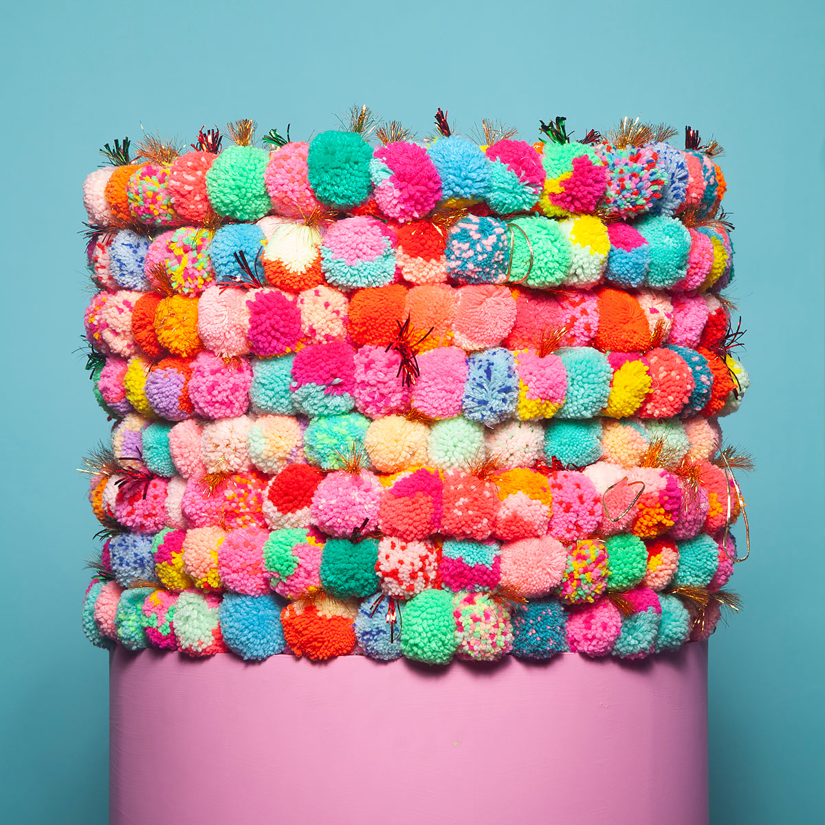 Large Pom Pom wreath with metallic - Pink / Orange-Little Fish Co.