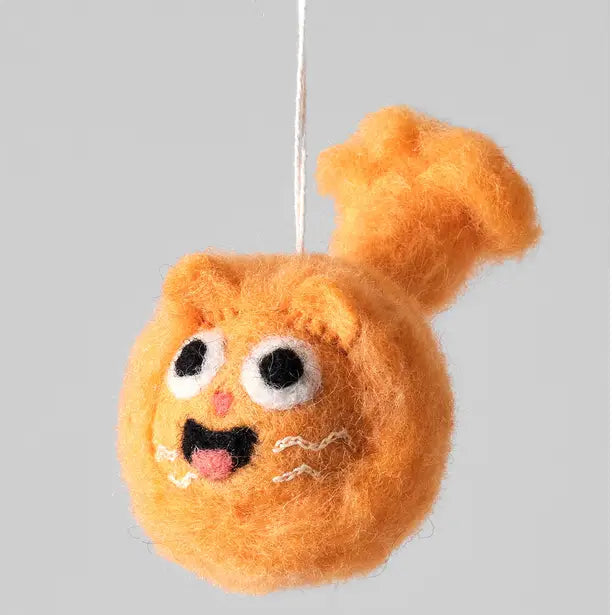 Handmade Felt Big Fluffy Cat Hanging Ornament-Top 30 Christmas-Little Fish Co.