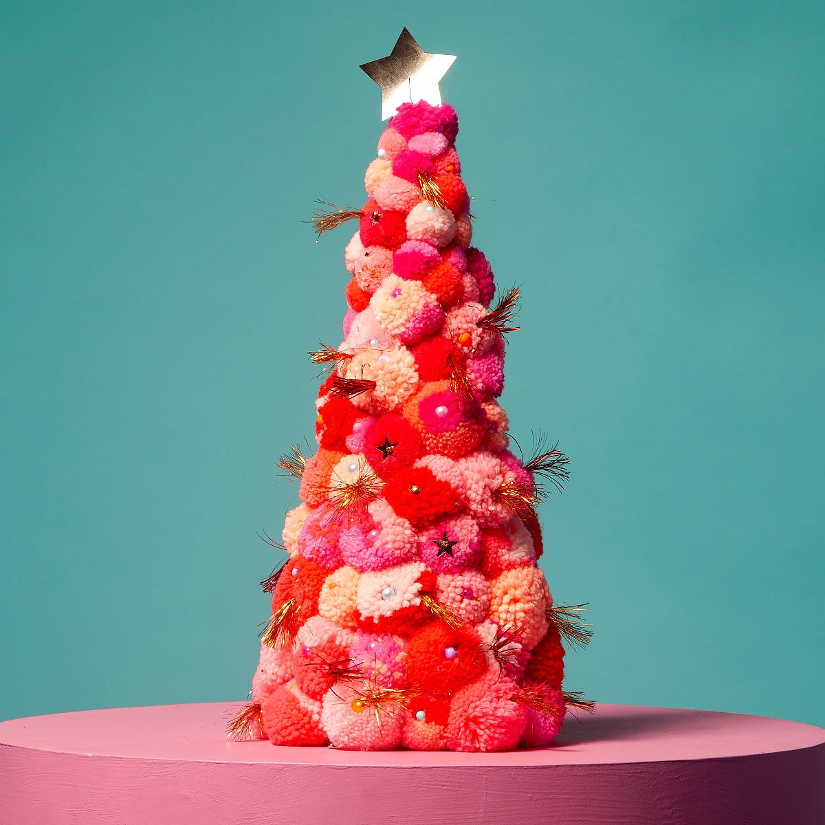 Pom Pom handmade tree Pink /Orange S/L-Little Fish Co.