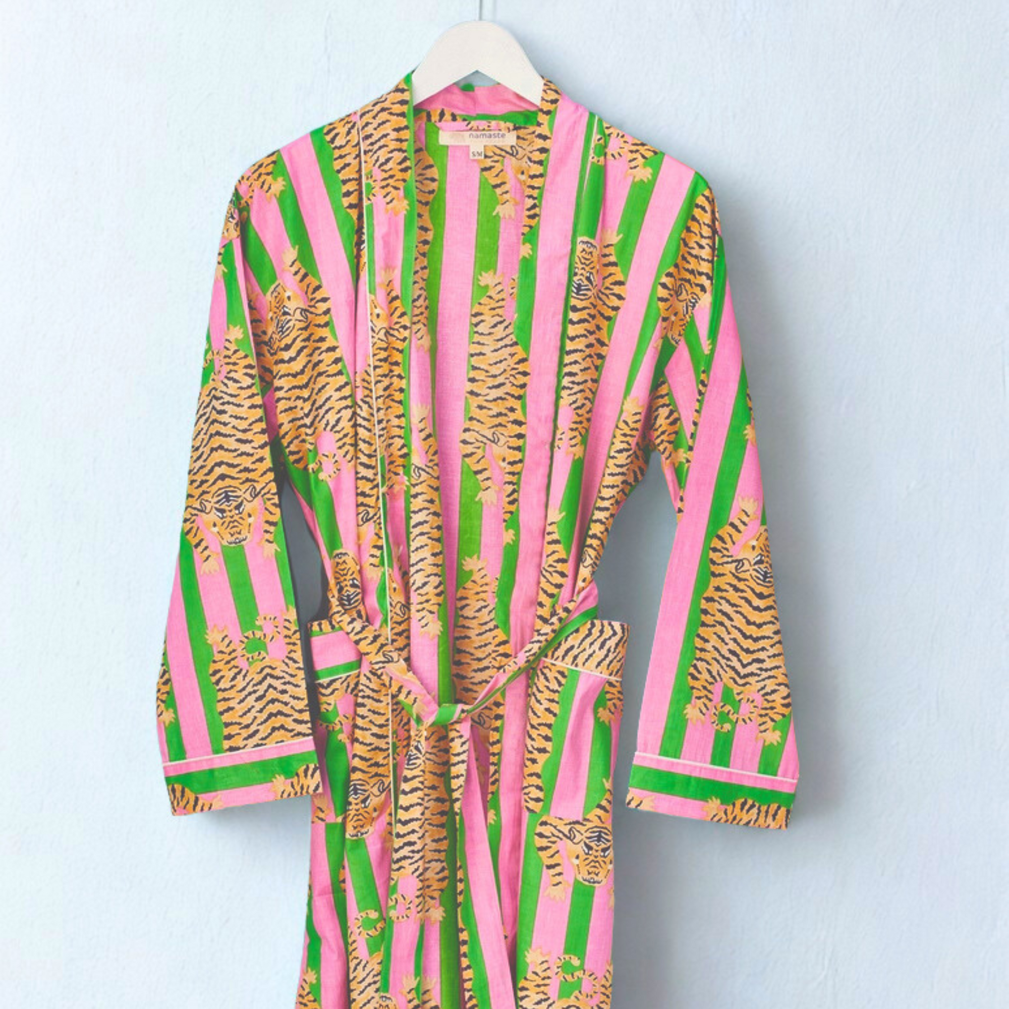 Tiger Stripe Gown Cotton Green / Pink