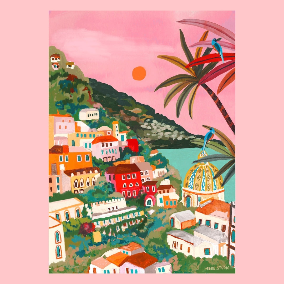 Amalfi Sunset Positano illustration-Little Fish Co.