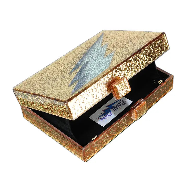 Gold glitter Lightening Bolt clutch-Top 30 Fashion-Little Fish Co.