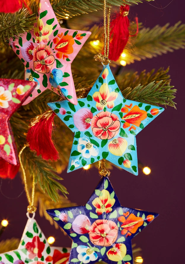 Kashmiri Floral Star Handpainted Christmas Decoration-Top 30 Christmas-Little Fish Co.
