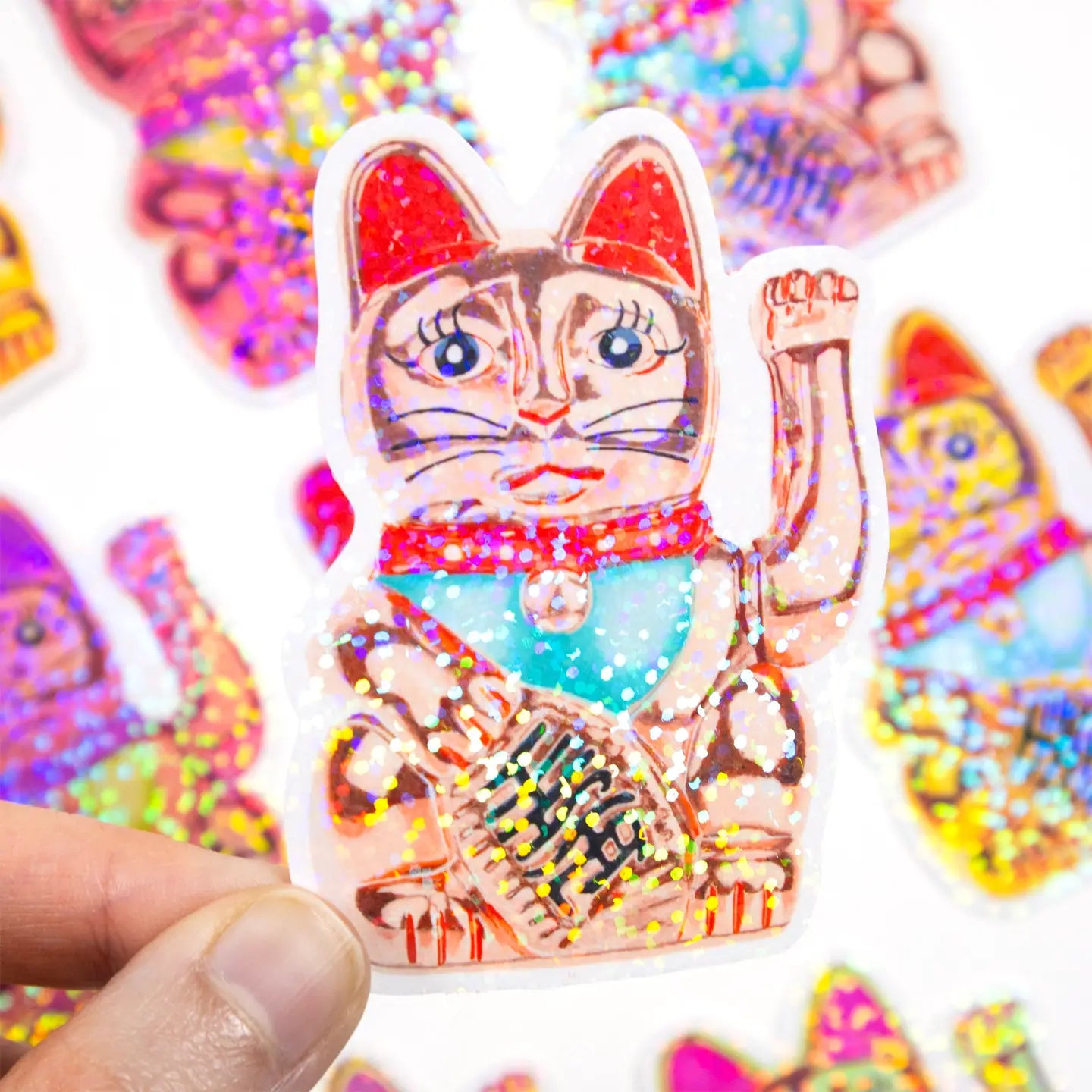 Maneki-Neko Glitter Sticker (Rose Gold)-New Arrivals 2025-Little Fish Co.