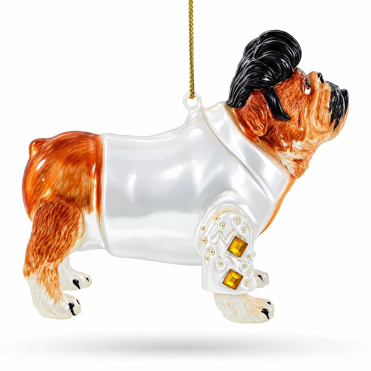 Elvis Rock and Roll Dog  glass ornament handcrafted