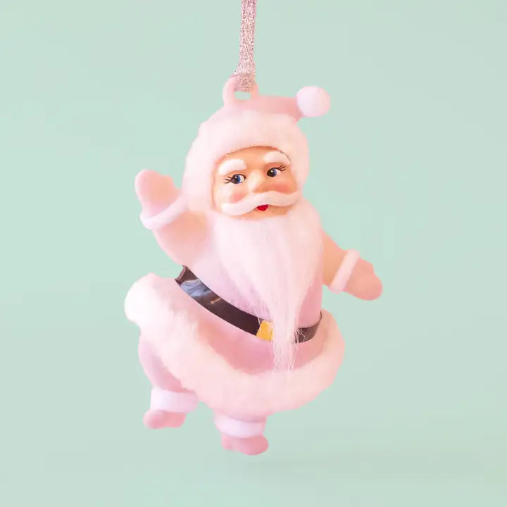 Retro Flocked Dancing Christmas Santa Ornament - Light Pink-Top 30 Christmas-Little Fish Co.