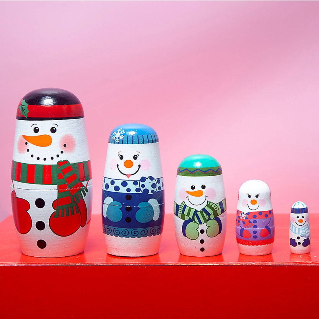 Wooden Festive Russian Dolls - Christmas theme Snowman-Little Fish Co.